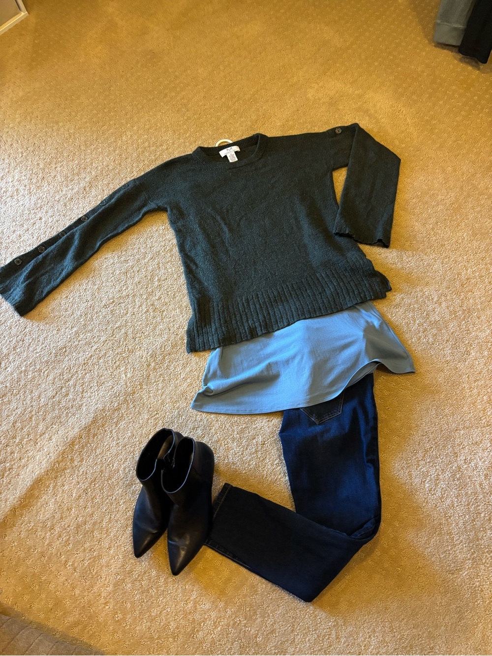 Magaschoni Wool Alpaca Sweater | Statement Button Sleeves | Dark Forest Green M